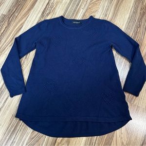 Tricotonic Sweater Womens S/M  Color Blue Long Sleeve 10% Cachmire W/Hearts